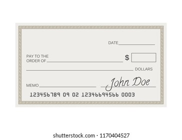 Blank check template. Check vector template. Banking check template