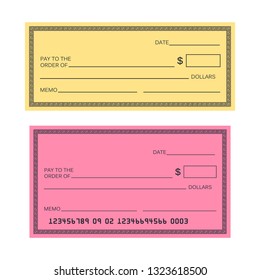 Blank check template. Check vector template. Banking check template