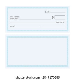 Blank check template. Check vector template. Banking check template