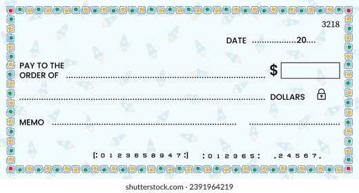 blank cheque Templates for Kids, chequebooks for kids, colorful border, Activities for Kids, educational materials, kindergarten