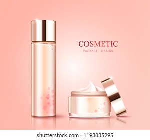 Blank cherry blossom skin care mockup in 3d illustration