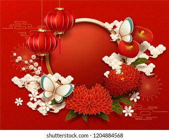 Blank Chinese new year background, peony and red lanterns decorations Blank Chinese new year background, peony and red lanterns decorations