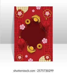 Blank Chinese New Year Celebration Vertical Poster Template Graphic
