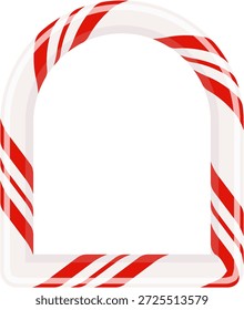 Marco de bastón de caramelo de Navidades en blanco, ilustración aislada de borde de corona a rayas. PNG.