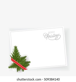 blank christmas decoration frame with ribbon and christmas tree