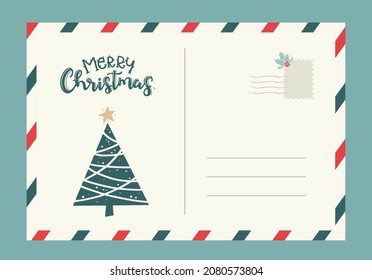 Blank Christmas postcard with illustrations