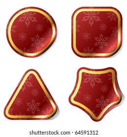 Blank Christmas red stickers with snowflake pattern.