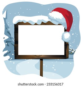 Blank Christmas sign in a snowy scene EPS 10 vector illustration