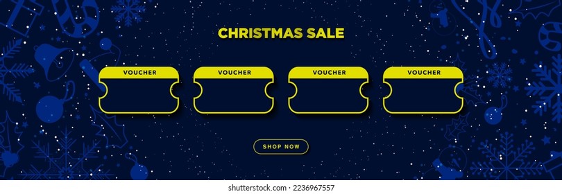 Blank Christmas Vouchers and Shop Now CTA Button, with with decorative Christmas elements. Christmas Coupon template with copy space. Editable Vector Illustration. EPS 10.