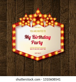 Blank cinema with three stars. On a old wooden background. Vector illustration