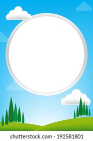 Blank Circle with blue sky and green field background