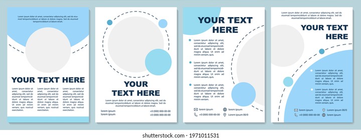 Blank circle brochure template. Flyer, booklet, leaflet print, cover design with copy space. Blue content images show off. Vector layouts for magazines, annual reports, advertising posters