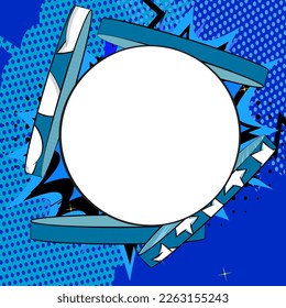 Leere Circle-Form auf blauem Cartoon, Vektorgrafik Comic-Hintergrund. Pop Art Comics Illustration. 
