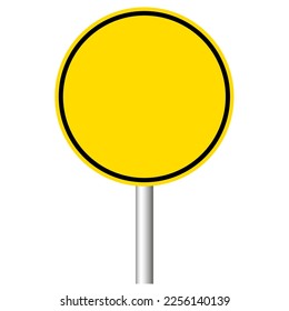 Signo de camino amarillo con forma de círculo en blanco sobre fondo blanco