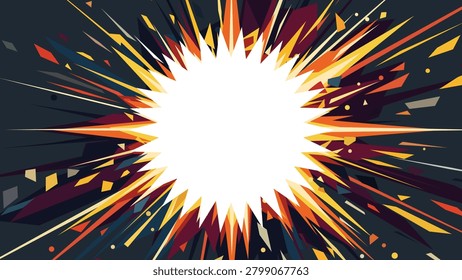 Blank circle with shatp thorns frame exploded and burst into flames with dark background graphic illustration.