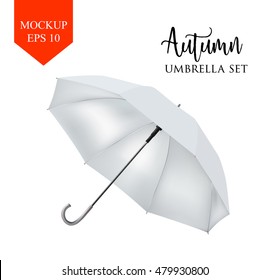 Blank Classic Opened Round Rain Umbrella ,Parasol Sunshade. Mock up Close up Isolated on White Background. Front Side View,White Vector illustration image for advertising, poster, banner, print design