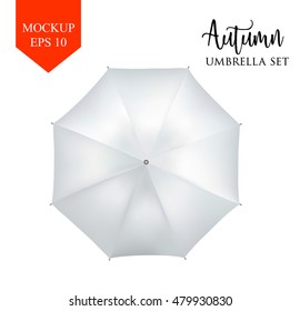 Blank Classic Opened Round Rain Umbrella ,Parasol Sunshade. Mock up Close up Isolated on White Background. Top Side View,White Vector illustration image for advertising, poster, banner, print design