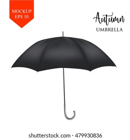 Blank Classic Opened Round Rain Umbrella ,Parasol Sunshade. Mock up Close up Isolated on White Background. Front Side View,Black Vector illustration image for advertising, poster, banner, print design