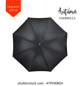 Blank Classic Opened Round Rain Umbrella ,Parasol Sunshade. Mock up Close up Isolated on White Background. Top Side View,Black Vector illustration image for advertising, poster, banner, print design