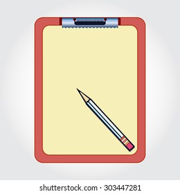 Blank clipboard and pencil isolated on the white background