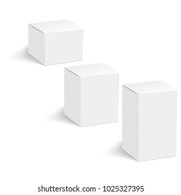 Blank of closed cardboard box with soft shadow. Cosmetic box. Vector.