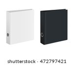 Blank closed office binder. Black and white covers. Isometric view, on white background. Vector illustration