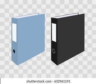 Blank closed office binders on transparent checkered background. Vector illustration.