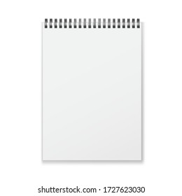 Blank closed realistic spiral notepad mockup isolated on white background.