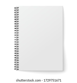 Blank closed realistic spiral notepad mockup isolated on white background.