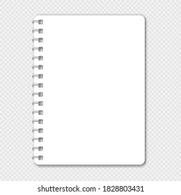 Blank closed realistic spiral notepad mockup isolated on transparent background. Vector illustration EPS10