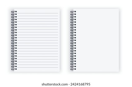 Blank closed realistic spiral notepad mockup isolated on white background. vector illustration.