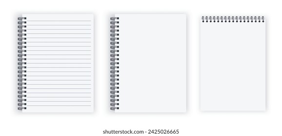 Blank closed realistic spiral notepad mockup isolated on white background. vector illustration.