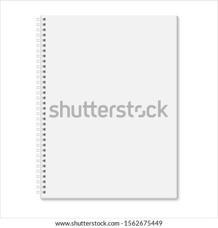 Blank closed spiral notebook isolated on white background. Vertical realistic template of copybook, organizer or diary with shadow.