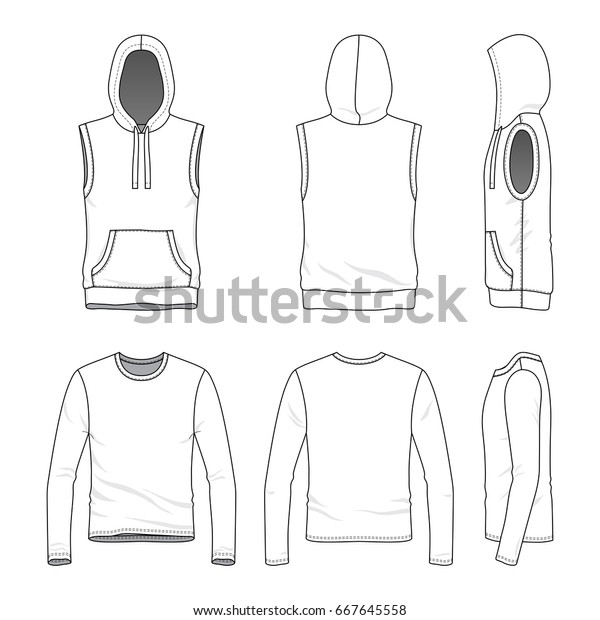 Blank clothing templates. Vector illustration of sleeveless hoody and