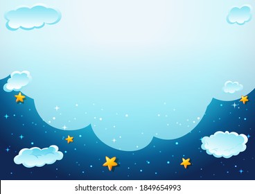 Blank cloud in the night sky template illustration