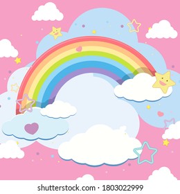 Nube en blanco con arcoiris en el cielo en la ilustración de fondo rosa