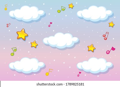 Blank clouds on pastel sky background with melody theme illustration