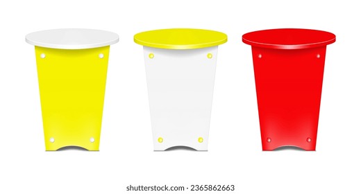 Modelación vectorial de mesa de cóctel en blanco. Mochila de pantalla de mostrador de mostrador de mostrador de ventas. Plantilla de diseño. Fácil de recordar
