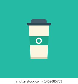 Blank coffee cup flat icon on a blue background. Takeaway coffee package