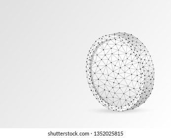 Blank Coin symbol origami 3d illustration. Polygonal Vector business, money, finance, cash, circle concept. Low poly wireframe, triangle, lines, dots, polygons on white background. RGB color mode