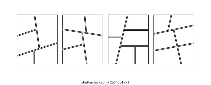 Blank collage grid template for a storyboard layout panel for a manga comic, Empty page frame for comic book, photo collage, poster, flyer
