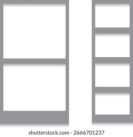 Conjunto de diseño de marco de fotos de collage en blanco con diferentes arreglos de cuadrícula. Colección de Plantilla moderna para imágenes, carteles y pantalla digital. Ilustración de diseño de borde de Vector mínimo.