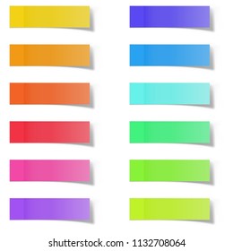 Blank Color Memo Note Stickers for Posting Isolated on White Background. Sticky Paper Notes with Shadow Effect. Vector Illustration.