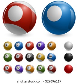 Blank color pool balls vector template with samples.