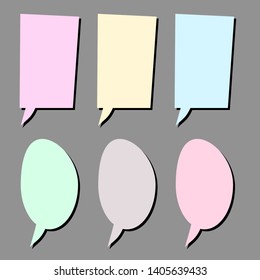 blank color speech bubbles set on grey background. vector illustration