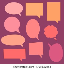 blank color speech bubbles set on purple background. vector illustration