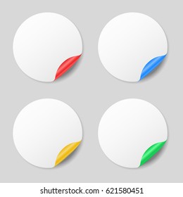 Blank color stickers with curled round  corners, realistic mockup