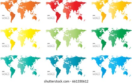 Blank colored similar World map isolated on white background. Monochrome Worldmap Vector template for website, design, cover, annual reports, infographics. Flat Earth Graph World map illustration.