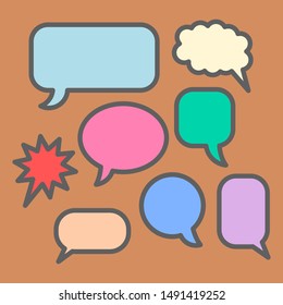 blank colorful cartoon speech bubbles set with different shape isolate on brown background. vector illustration