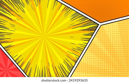 Blank bunter, abstrakter Comic-Hintergrund-Vorlage auf gelbem Ton	